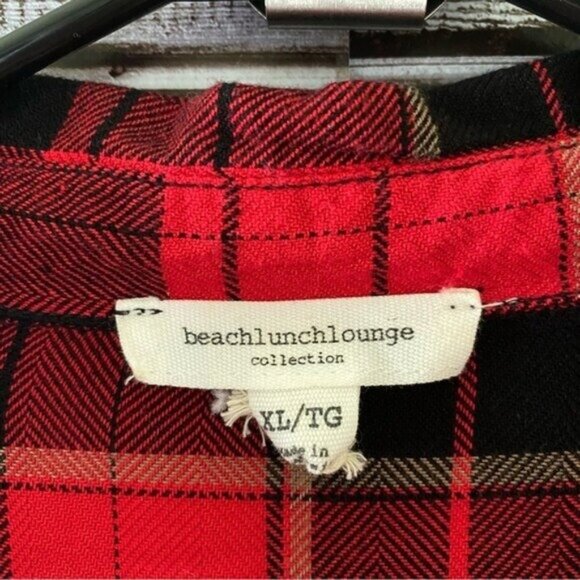 Beachlunchlounge Women's Plaid Long-Sleeved Button-Down Top Size XL - Picture 7 of 8